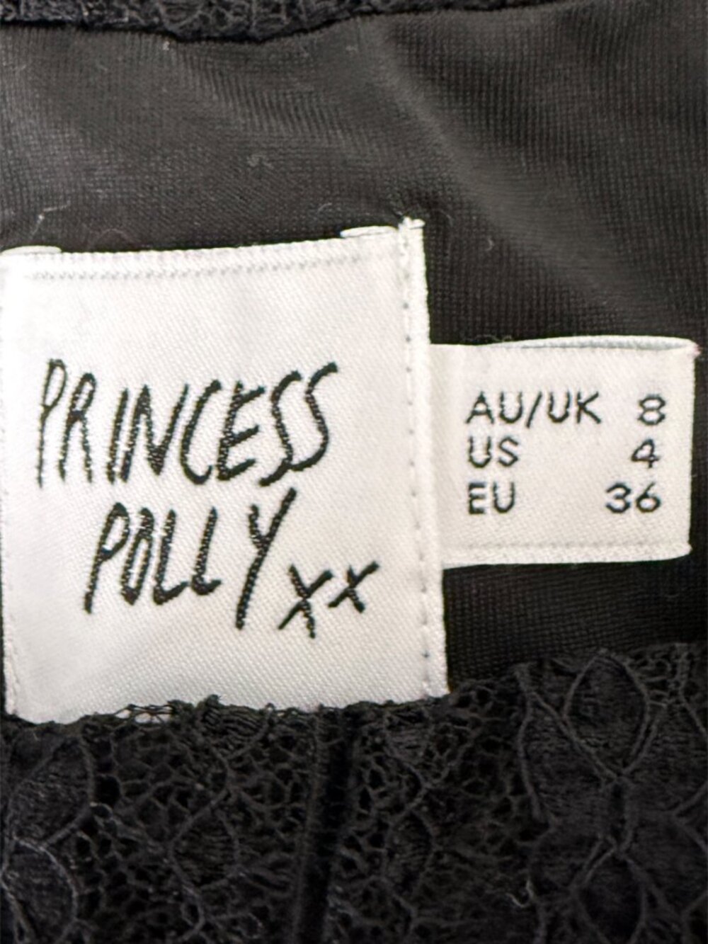Princess Polly Lacy Overlay Stretch Lace Asymmetrical Mini Skirt Black 4 - Picture 5 of 8
